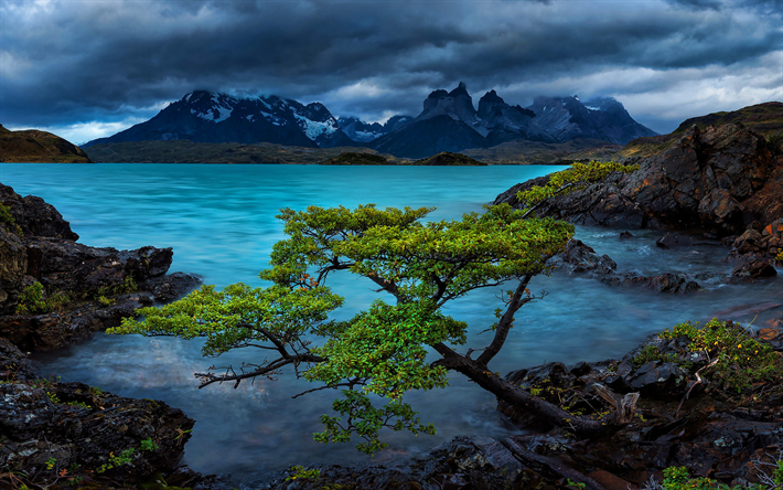 タホ湖, 雲, 山, 岩, 美しい自然, パタゴニア, チリ