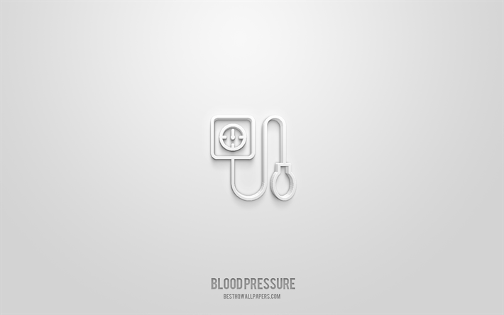 icona della pressione sanguigna 3d, sfondo bianco, simboli 3d, pressione sanguigna, icone della medicina, icone 3d, segno della pressione sanguigna, icone della medicina 3d