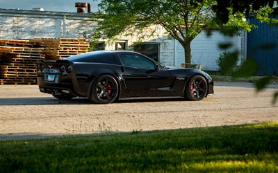 Chevrolet Corvette, rear view, exterior, black Corvette, american sports cars, sports coupe, Chevrolet