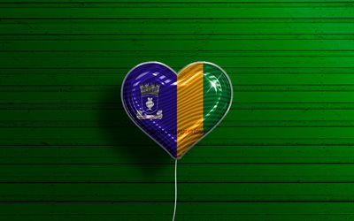I Love Lauro de Freitas, 4k, realistic balloons, green wooden background, Day of Lauro de Freitas, brazilian cities, flag of Lauro de Freitas, Brazil, balloon with flag, cities of Brazil, Lauro de Freitas flag, Lauro de Freitas