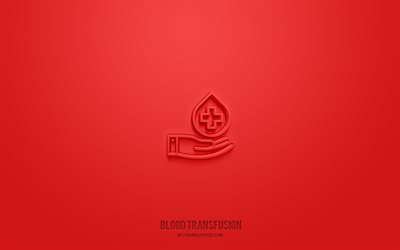 Blood transfusion 3d icon, red background, 3d symbols, Blood transfusion, medicine icons, 3d icons, Blood transfusion sign, medicine 3d icons