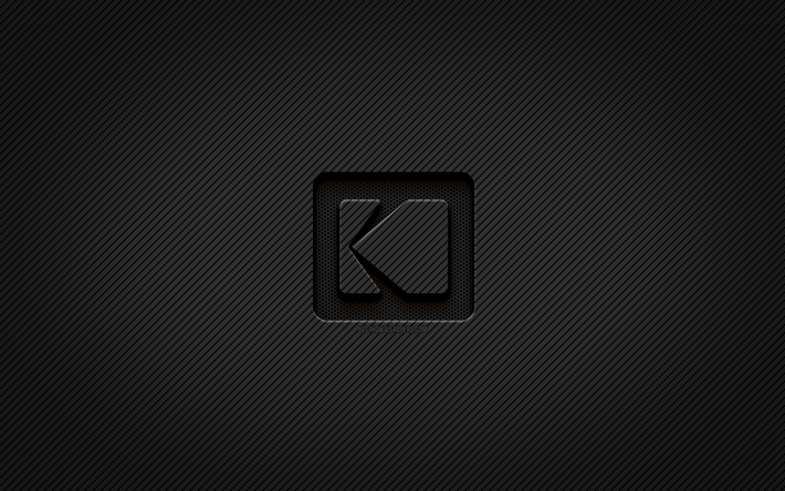 Kodak carbon logo, 4k, grunge art, carbon background, creative, Kodak black logo, brands, Kodak logo, Kodak