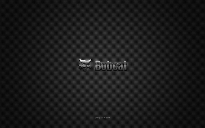 Bobcat logo, silver shiny logo, Bobcat metal emblem, gray carbon fiber texture, Bobcat, brands, creative art, Bobcat emblem