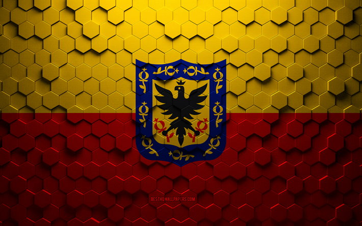 Flag of Bogota, honeycomb art, Bogota hexagons flag, Bogota 3d hexagons art, Bogota flag