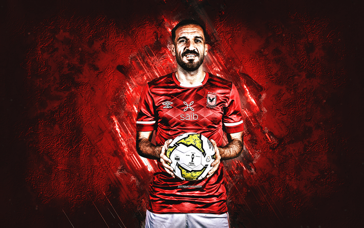 ali maaloul, al ahly sc, tunisialainen jalkapalloilija, egypti, punainen kivi tausta, jalkapallo, al ahly sporting club