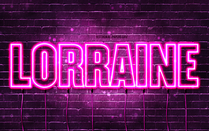 Happy Birthday Lorraine, 4k, pink neon lights, Lorraine name, creative, Lorraine Happy Birthday, Lorraine Birthday, popular french female names, picture with Lorraine name, Lorraine