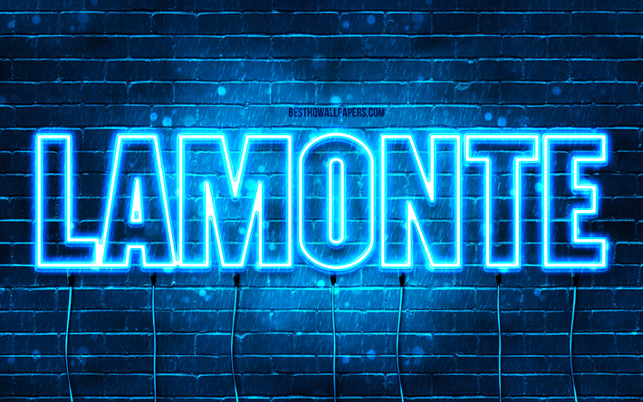 Happy Birthday Lamonte, 4k, blue neon lights, Lamonte name, creative, Lamonte Happy Birthday, Lamonte Birthday, popular french male names, picture with Lamonte name, Lamonte
