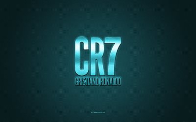 CR7 logo, blue shiny logo, CR7 metal emblem, blue carbon fiber texture, CR7, Cristiano Ronaldo, brands, creative art, CR7 emblem, Cristiano Ronaldo logo