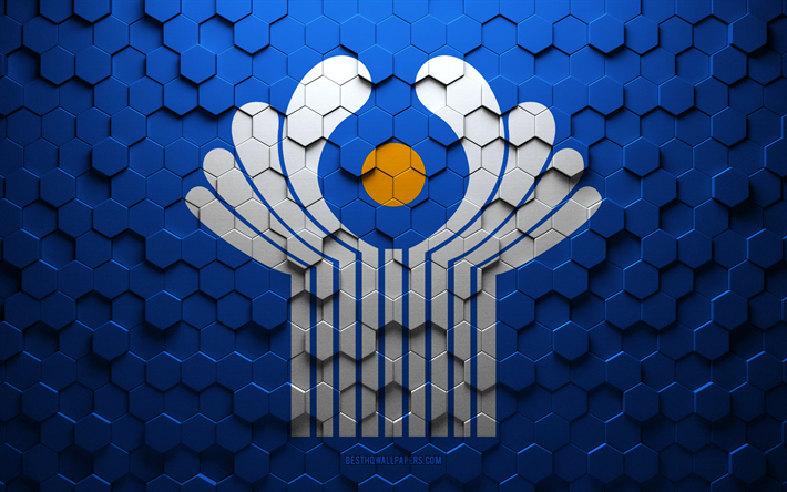flag of the commonwealth of independent states, honeycomb art, commonwealth of the independent states hexagons flag, commonwealth of the independent states flag