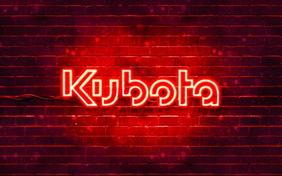 logotipo rojo de kubota, 4k, pared de ladrillo rojo, logotipo de kubota, marcas, logotipo de ne&#243;n de kubota, kubota