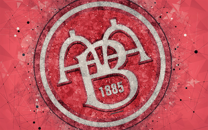 Aalborg BK, 4k, el logotipo, el arte geom&#233;trico, dan&#233;s club de f&#250;tbol, de fondo rojo, Superliga danesa, Aalborg, Dinamarca, el f&#250;tbol, Aalborg FC