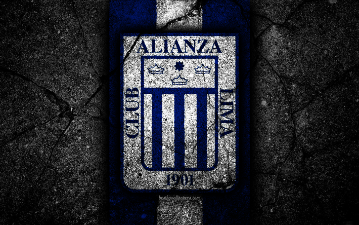 4k, Alianza Lima FC, logo, Perun Primera Division, grunge, jalkapallo, musta kivi, Peru, Alianza Lima, football club, asfaltti rakenne, FC Alianza Lima