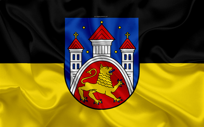 Bandiera di Chottingen, 4k, seta, texture, nero di seta gialla bandiera, stemma, citt&#224; tedesca, Chottingen, Bassa Sassonia, Germania, simboli