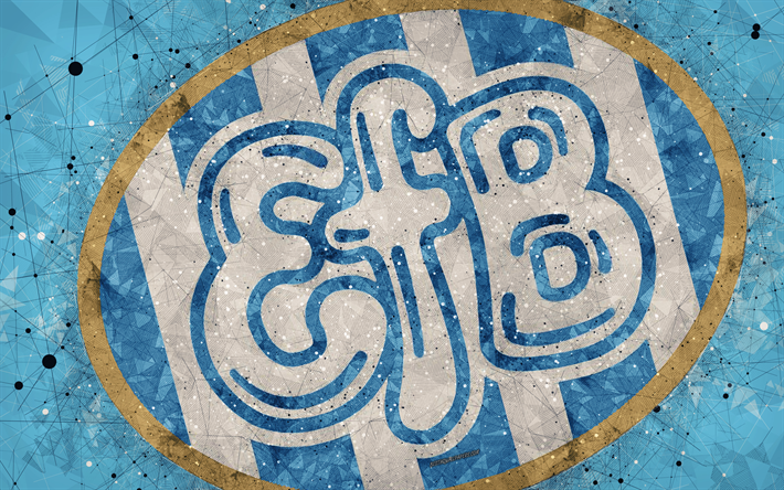 Esbjerg fB, 4k, logo, arte geometrica, danese football club, sfondo blu, Campionato danese, Esbjerg, Danimarca, calcio Esbjerg FC