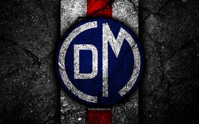 4k, Deportivo Municipal FC, logo, Peruvian Primera Division, grunge, soccer, black stone, Peru, Deportivo Municipal, football club, asphalt texture, football, FC Deportivo Municipal