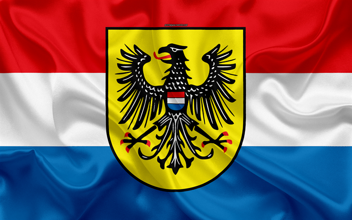 Flag of Heilbronn, 4k, silk texture, red white blue silk flag, coat of arms, German city, Heilbronn, Baden-W&#252;rttemberg, Germany, symbols