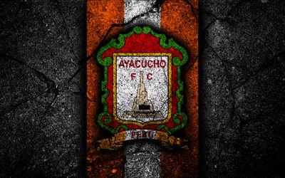 4k, Ayacucho FC, logo, Peruvian Primera Division, grunge, soccer, black stone, Peru, Ayacucho, football club, asphalt texture, football, FC Ayacucho