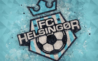FC Helsingör, 4k, logotyp, geometriska art, Danska fotbollsklubben, blå bakgrund, Danska Superliga, Helsingör, Danmark, fotboll
