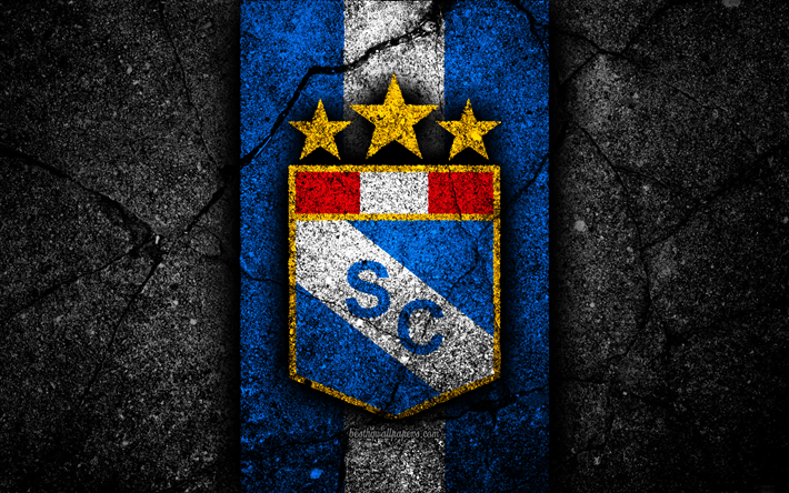 4k, Sporting Cristal FC, logo, Per&#249; Primera Division, grunge, calcio, pietra nera, Per&#249;, Sporting Cristal, football club, asfalto texture, FC Sporting Cristal