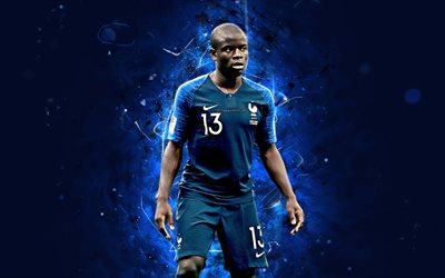 Ngolo Kante, 4k, arte astratta, Francia Squadra Nazionale, fan art, Kante, calcio, calciatori, FFF, luci al neon, squadra di calcio francese