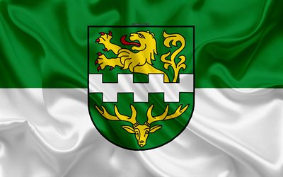 Flag of Bergisch Gladbach, 4k, silk texture, green white silk flag, coat of arms, German city, Bergisch Gladbach, North Rhine-Westphalia, Germany, symbols