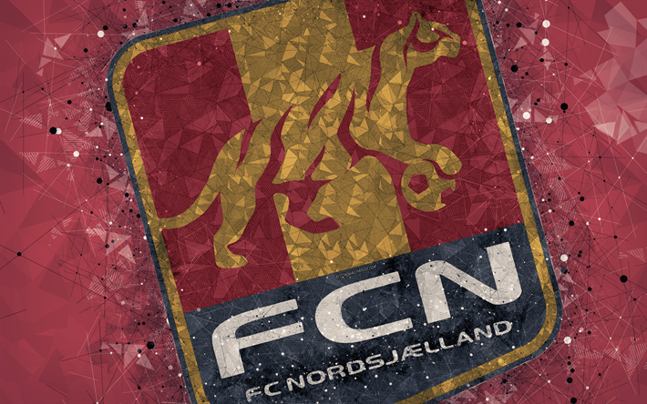 FC Nordsjaelland, 4k, el logotipo, el arte geom&#233;trico, dan&#233;s club de f&#250;tbol, de fondo rojo, Superliga danesa, Farum, Dinamarca, f&#250;tbol, arte creativo