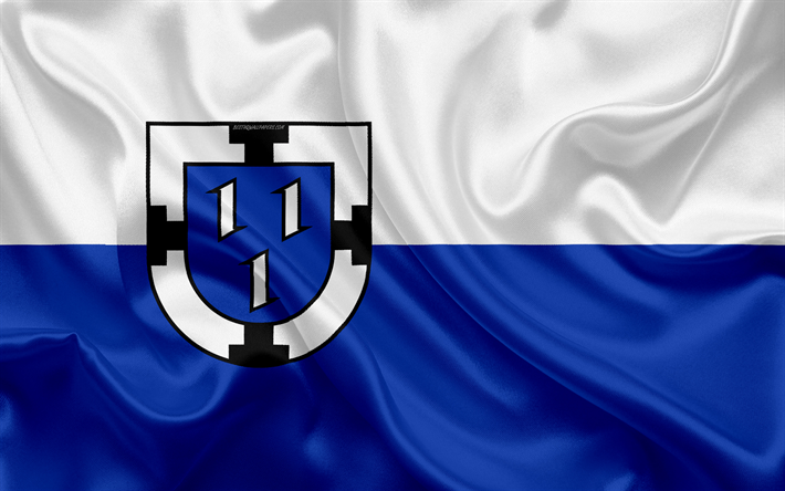 Bandera de Bottrop, 4k, seda textura, blanco de seda azul de la bandera, escudo de armas, ciudad de alemania, Bottrop, Renania del Norte-Westfalia, Alemania, s&#237;mbolos