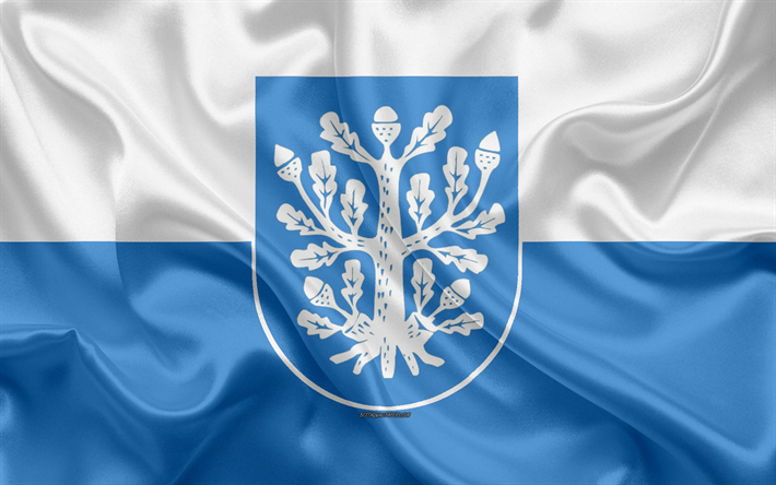 旗のOffenbach am Main, 4k, シルクの質感, 白青絹の旗を, 紋, ドイツ, Offenbach am Main, ヘッセ, 記号