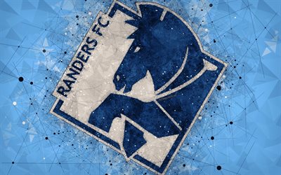 Randers FC, 4k, logo, geometric art, Danish football club, blue background, Danish Superliga, Randers, Denmark, football, creative art