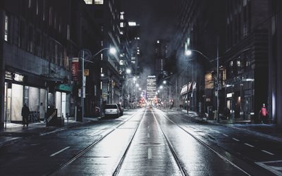 Toronto, street, nightscapes, modern buildings, Canada