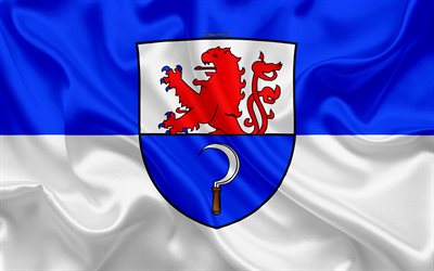 Bandera de Remscheid, 4k, seda textura, blanco de seda azul de la bandera, escudo de armas, ciudad alemana, Remscheid, Renania del Norte-Westfalia, Alemania, s&#237;mbolos