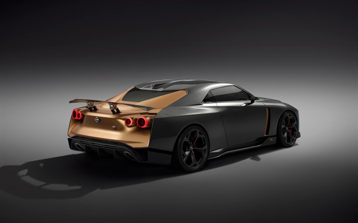 ItalDesign Nissan GT-R50 Kavramı, 2018, ayarlama, arka g&#246;r&#252;n&#252;m, spor coupe, siyah GT-R50, Japon spor araba, Nissan