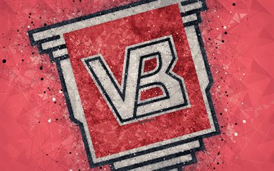Vejle BK, 4k, logo, geometric art, Danish football club, red background, Danish Superliga, Vejle, Denmark, football, creative art, Vejle Boldklub