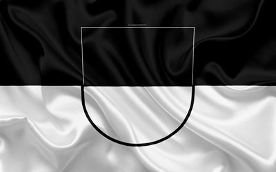 Flag of Ulm, 4k, silk texture, white black silk flag, coat of arms, German city, Ulm, Baden-Wurttemberg, Germany, symbols