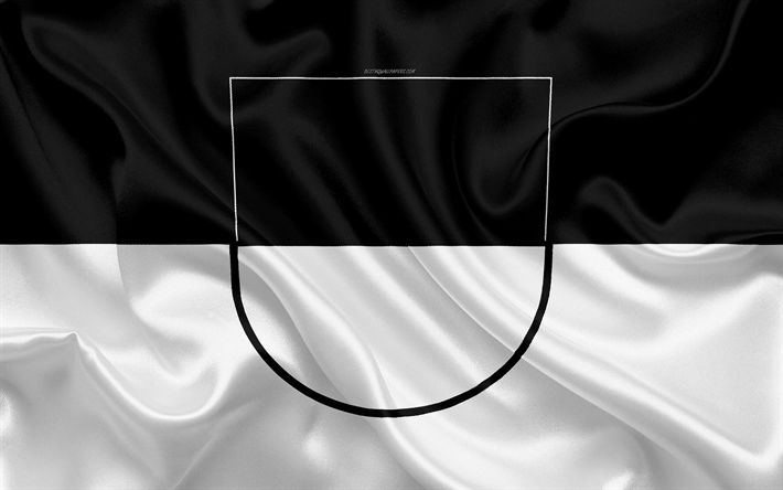 旗のウルム, 4k, シルクの質感, 白黒のシルクフラグ, 紋, ドイツ, ウルム, バーデンビュルテンベルク, 記号