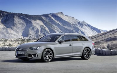 Audi A4 Avant, 4k, 2019 Arabalar, Arabalar, S-Line, gri A4 Avant, Alman otomobil, Audi