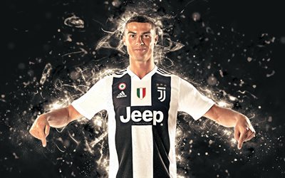 Hristiyan Ronaldo, 4k, CR7, Komiser juve, soyut sanat, Juventus, futbol, Ronaldo, futbolcular, neon ışıkları Serie A, Bianconeri, yaratıcı