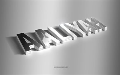 Aaliyah, silver 3d art, gray background, wallpapers with names, Aaliyah name, Aaliyah greeting card, 3d art, picture with Aaliyah name