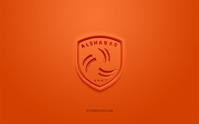 Al Shabab FC, yaratıcı 3D logo, turuncu arka plan, SPL, Suudi Arabistan Futbol Kul&#252;b&#252;, Suudi Profesyonel Ligi, Riyad, Suudi Arabistan, 3d sanat, futbol, Al Shabab FC 3d logo