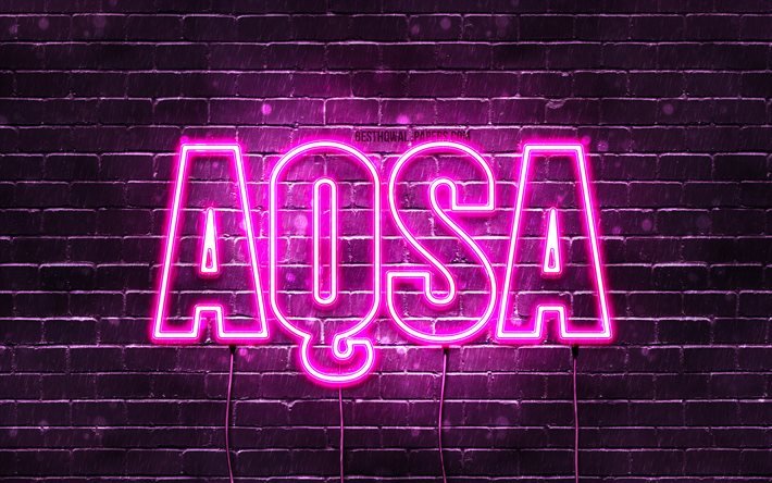 Aqsa, 4k, wallpapers with names, female names, Aqsa name, purple neon lights, Happy Birthday Aqsa, popular arabic female names, picture with Aqsa name