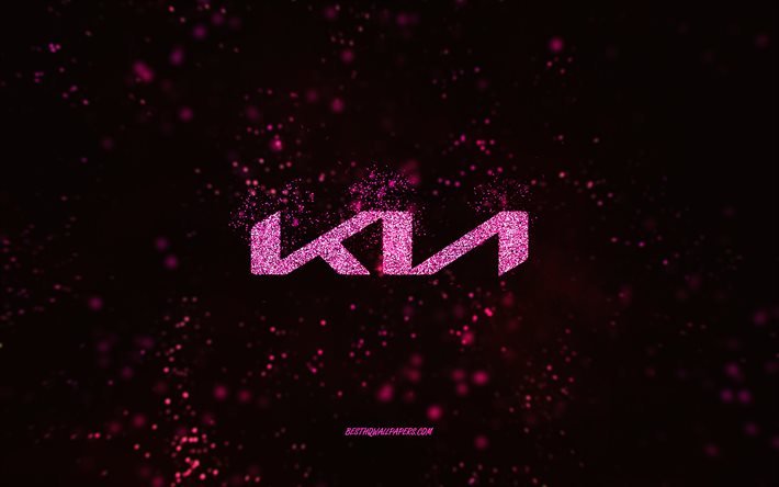 شعار كيا بريق, 4 ك, خلفية سوداء 2x, شعار كيا, الفن بريق الوردي, كيا, فني إبداعي, شعار كيا الوردي اللامع