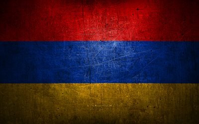 Armenian metal flag, grunge art, asian countries, Day of Armenia, national symbols, Armenia flag, metal flags, Flag of Armenia, Asia, Armenian flag, Armenia