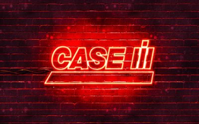 Case IH kırmızı logo, 4k, kırmızı brickwall, Case IH logosu, markalar, Case IH neon logo, Case IH