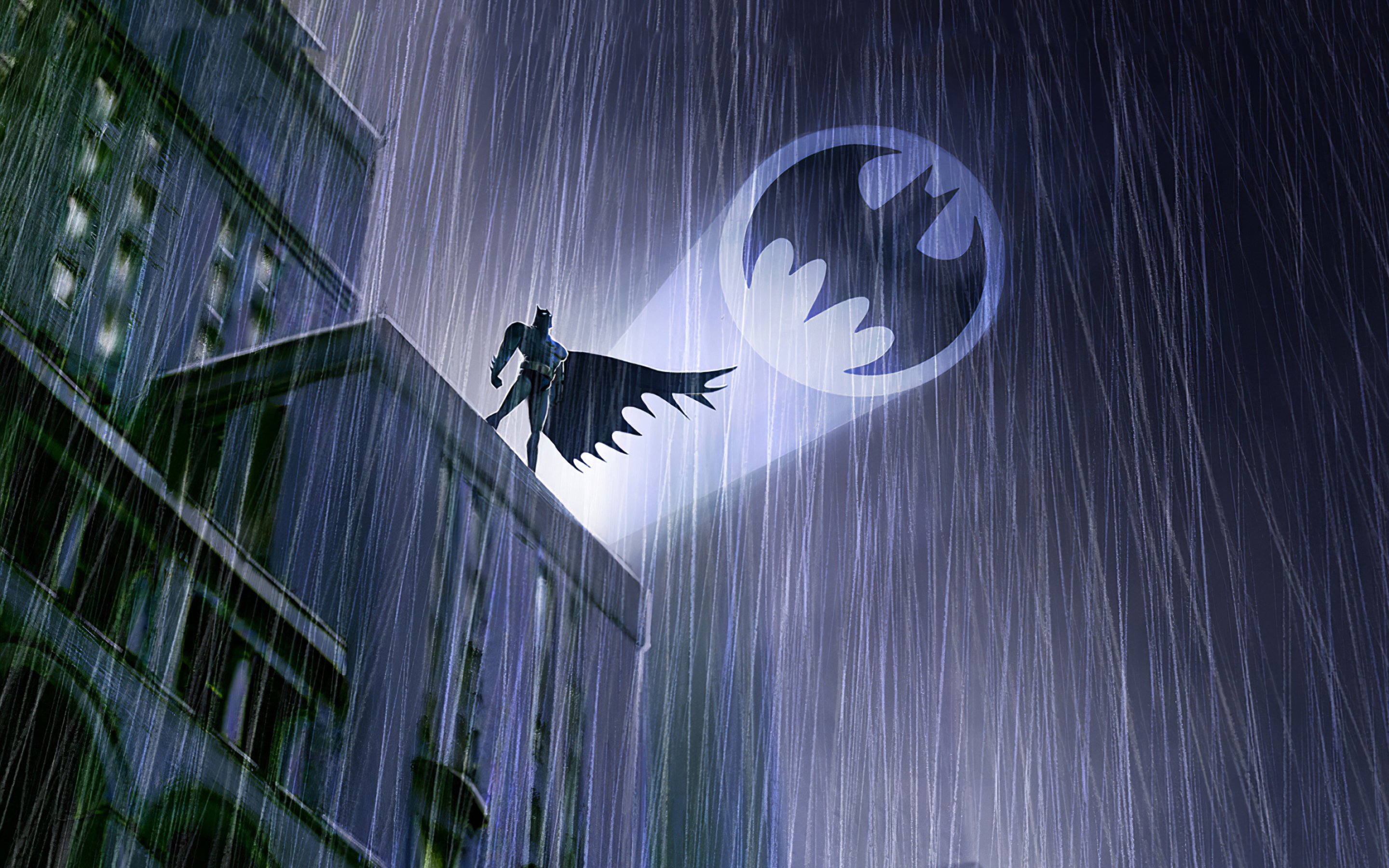 Batman, pluie, DC comics, ténèbres, super-héros, art 3D, Cartoon Batman, créatif