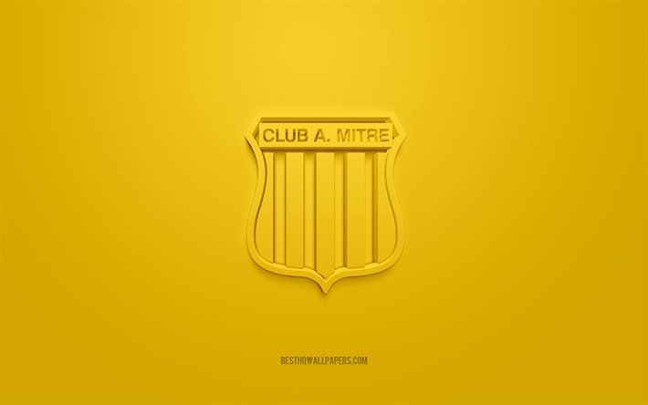 CA Mitre, logo 3D cr&#233;atif, fond jaune, &#233;quipe de football argentine, Primera B Nacional, Santiago del Estero, Argentine, art 3d, football, logo CA Mitre 3d