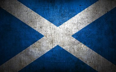Scottish metal flag, grunge art, European countries, Day of Scotland, national symbols, Scotland flag, metal flags, Flag of Scotland, Europe, Scottish flag, Scotland