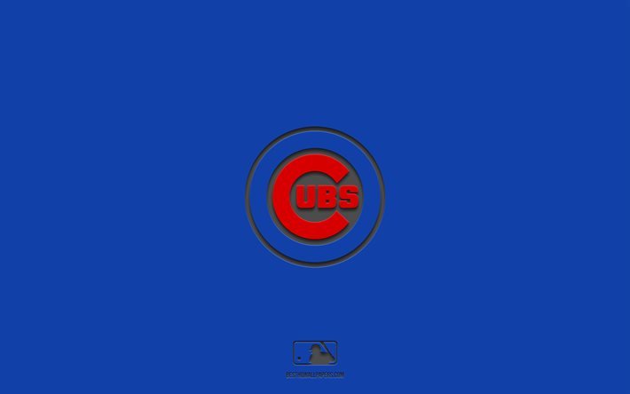 Chicago Cubs, sininen tausta, amerikkalainen baseball-joukkue, Chicago Cubs -tunnus, MLB, Chicago, USA, baseball, Chicago Cubs -logo