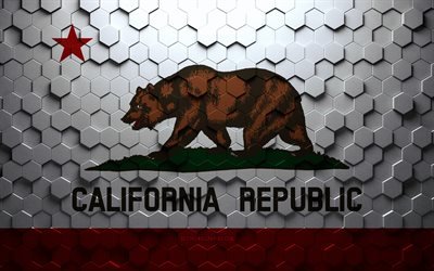 Flag of California, honeycomb art, California hexagons flag, California, 3d hexagons art, California flag
