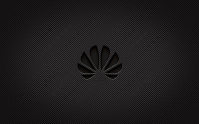 Huawei karbon logosu, 4k, grunge sanat, karbon arka plan, yaratıcı, Huawei siyah logosu, Huawei logosu, Huawei