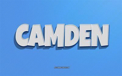 Camden, fundo de linhas azuis, pap&#233;is de parede com nomes, nome de Camden, nomes masculinos, cart&#227;o de felicita&#231;&#245;es de Camden, arte de linha, imagem com o nome de Camden